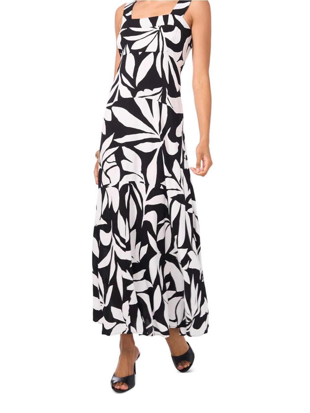 Black & White Leaf Print Maxi Dress